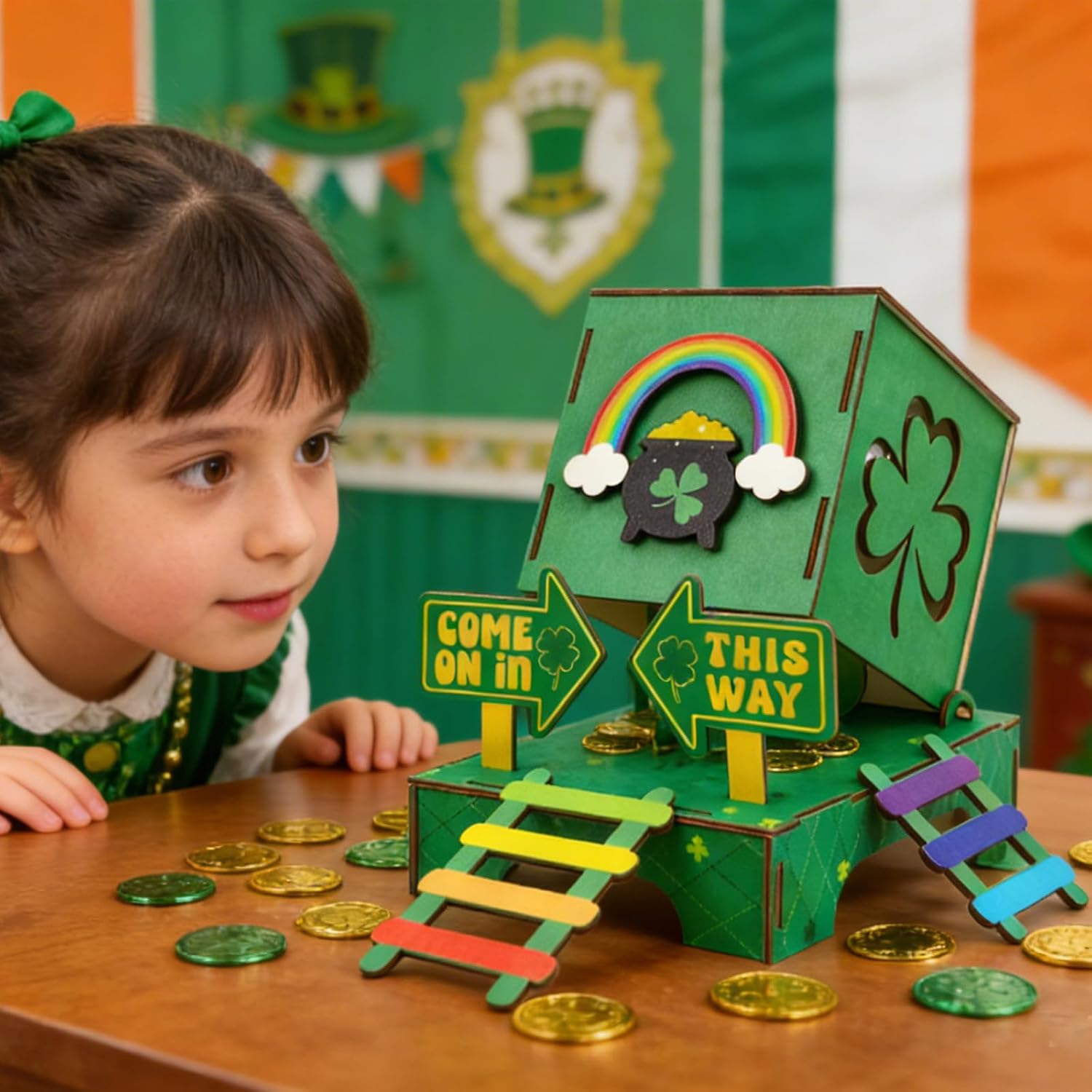 Asekonc St Patrick's Day Leprechaun Trap Kit for DIY St. Patrick's Day Wood Craft Leprechaun Kit to Make A Trap to Catch A Leprechaun, St Patricks Day Decorations Toys Gifts