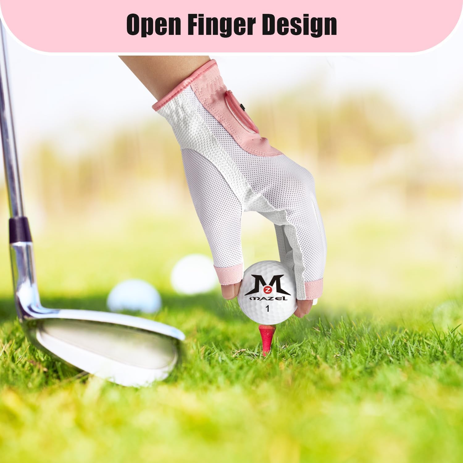 MAZEL Women's Fingerless Golf Gloves One Pair Open-Finger Design,Breathable Hot Wet Weather Sweat-Absorbing,Fit Size S M L XL - Image 4