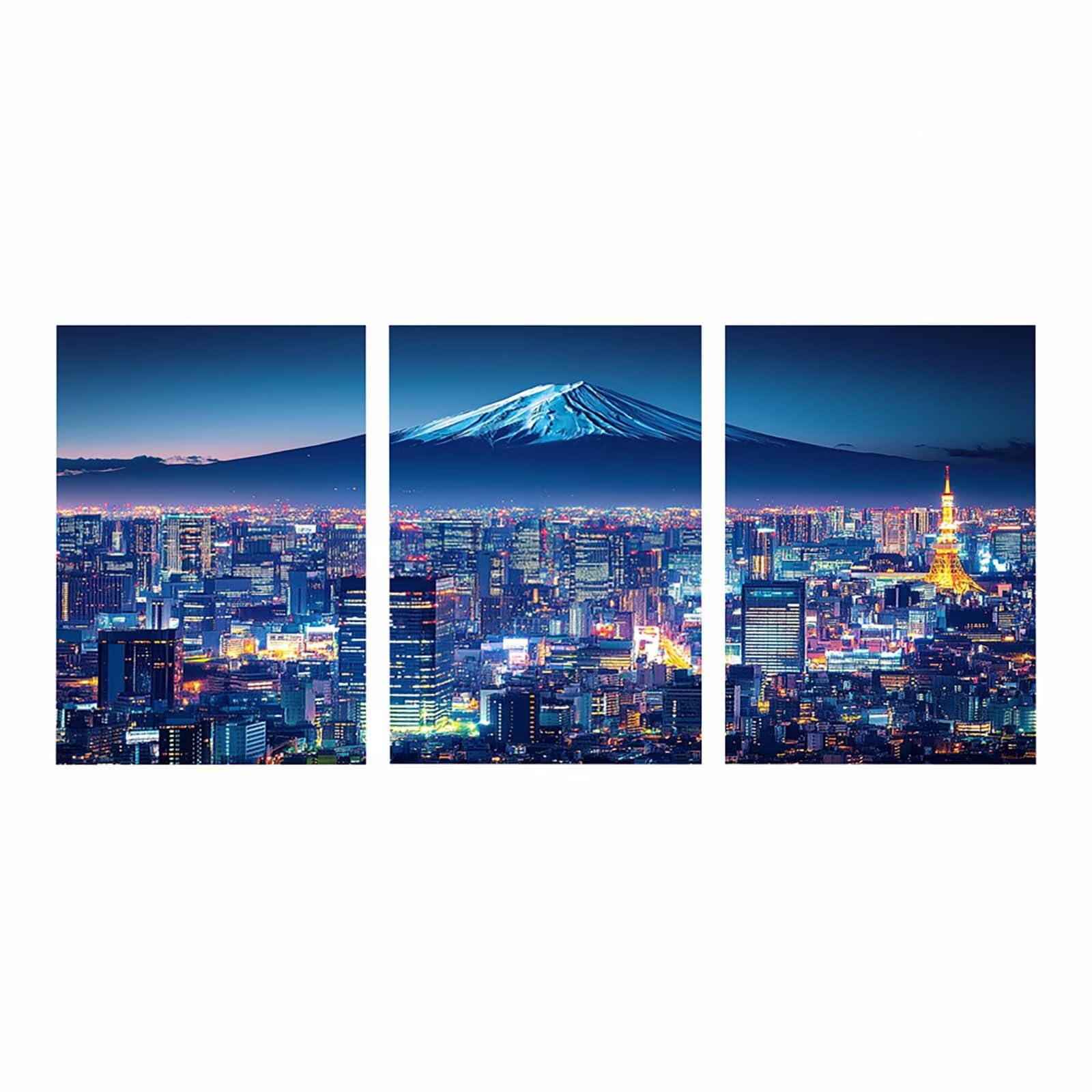3-pak Mount Fuji diamentowe zestawy artystyczne dla dorosłych, Tokyo Night View Diamond Painting, kryształowe zestawy artystyczne dla dorosłych, malowanie według numerów, 40 x 60 cm x 3, stras, haft