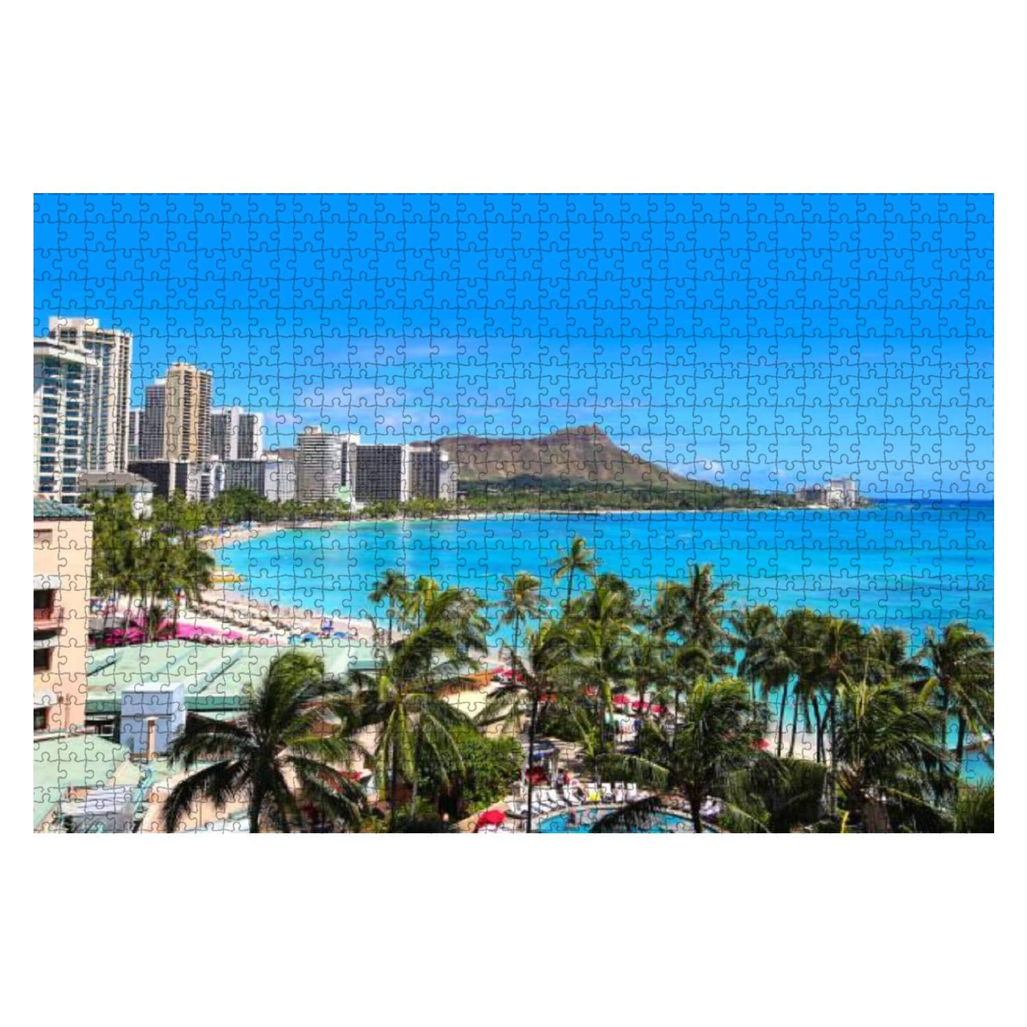 Waikiki Beach Honolulu Hawaii Skyline 1000 Pieces Wooden Jigsaw Puzzles for Adults Decompression DIY Children Educational Puzzles Creative Games Toys Gift Home Decor