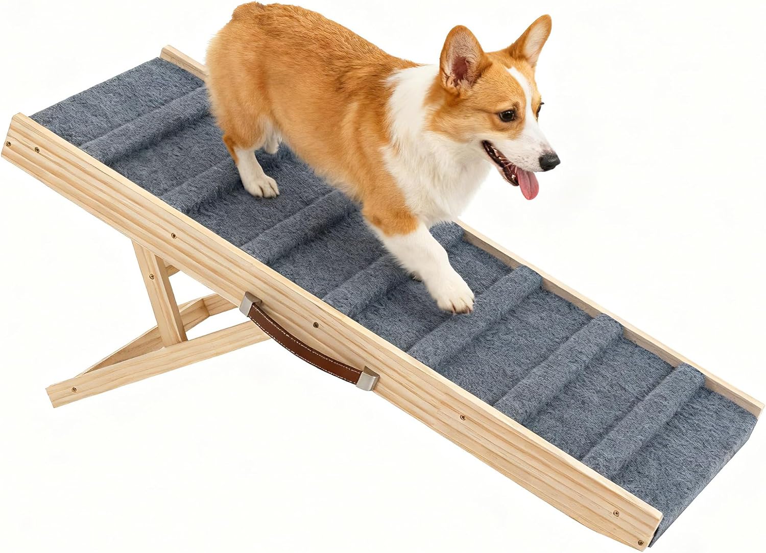 Dog Ramp for Bed, 39.4″ Long Wooden Pet Ramp for Small & Large Dogs, 4 Adjustable Heights 12.2″ to 22″ with Anti-Slip Carpet & Carrying Handle Holds, Portable Dog ramps for Car, Bed, Couch, Outdoo