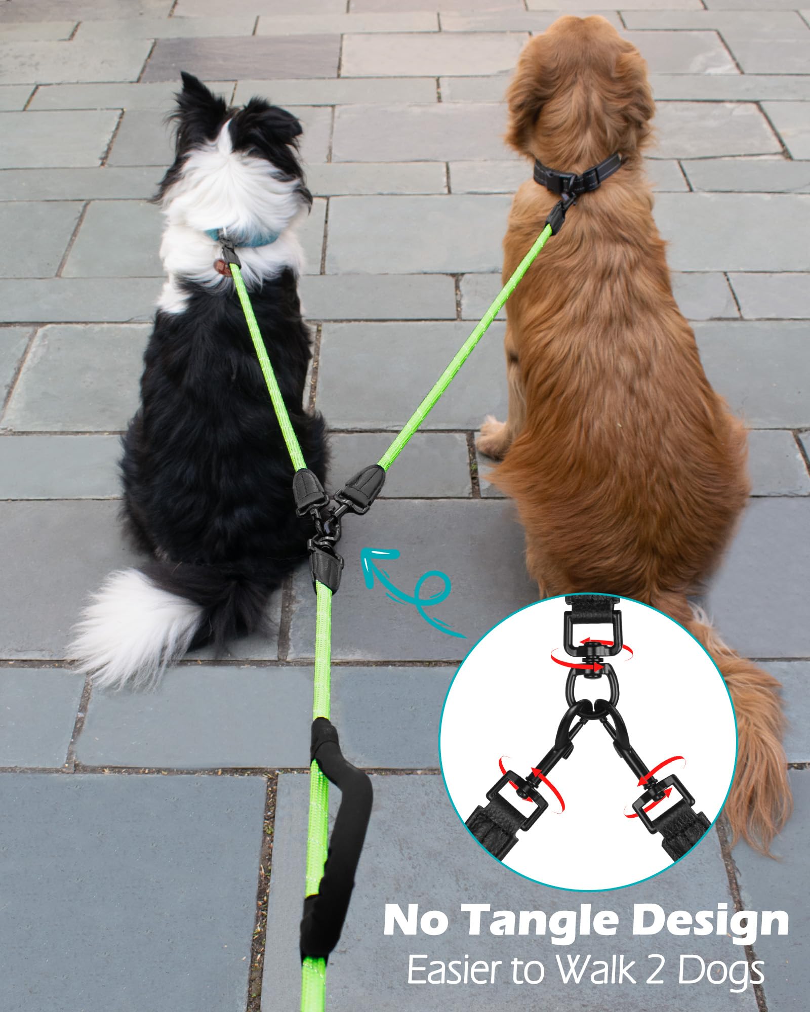 PetBonus Rope Double Dog Lead, No Tangle Dual Lead, Reflective Walking Training Leash with Two Comfortable Padded Handles - Image 3