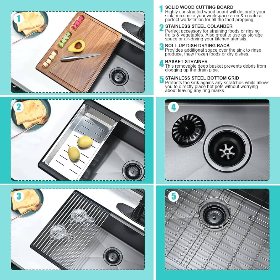 33 Inch Black Stainless Steel Kitchen Sink Undermount