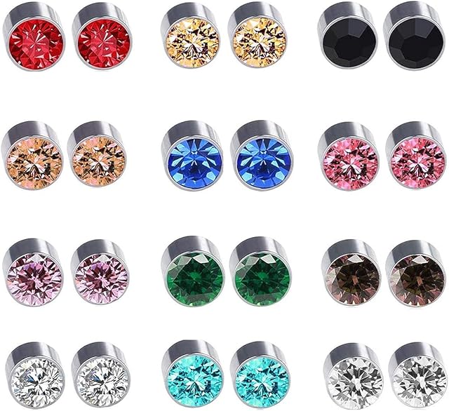 LIUJZZJ 12 Pairs Crystal Rhinestone Magnetic Clip Non Piercing Earrings Fashion JewelryMulti-Color