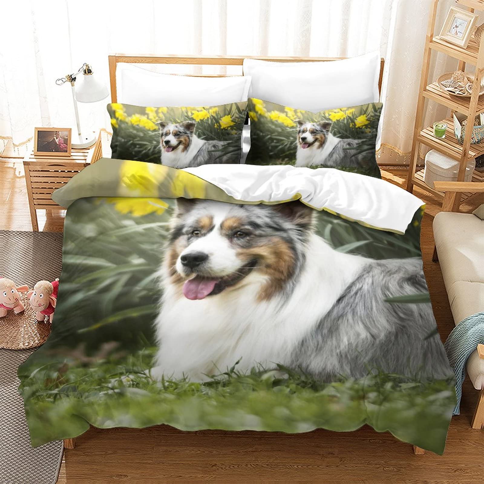Housse de couette imprimée 3D Berger Australien 200x200cm