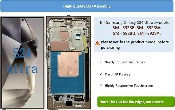 LCD Screen Assembly for Galaxy S24 Ultra (S9280), Black, with Frame