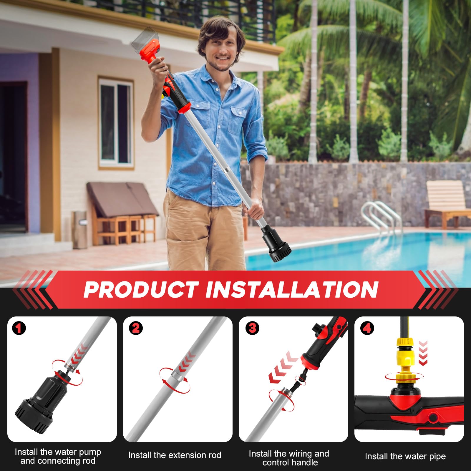 Bomba de transferencia de agua inalámbrica para Milwaukee 18V (sin batería) | 90 l/min, Bomba de sumidero portátil, Manguera 1,5 m y Boquilla, para Piscina, Jardín, Estanque, Barril