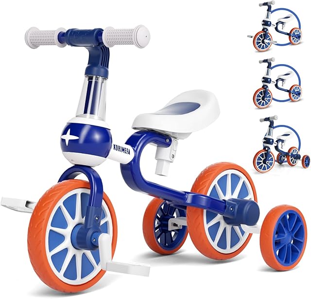 KORIMEFA 4 in 1 Kids Balance Bike Kids Tricycle for 2-4 Years Old Boys Girls Toddlers Trike with Adjustable Seat and Detachable Pedals Indoor Outdoor First Birthday Gifts
