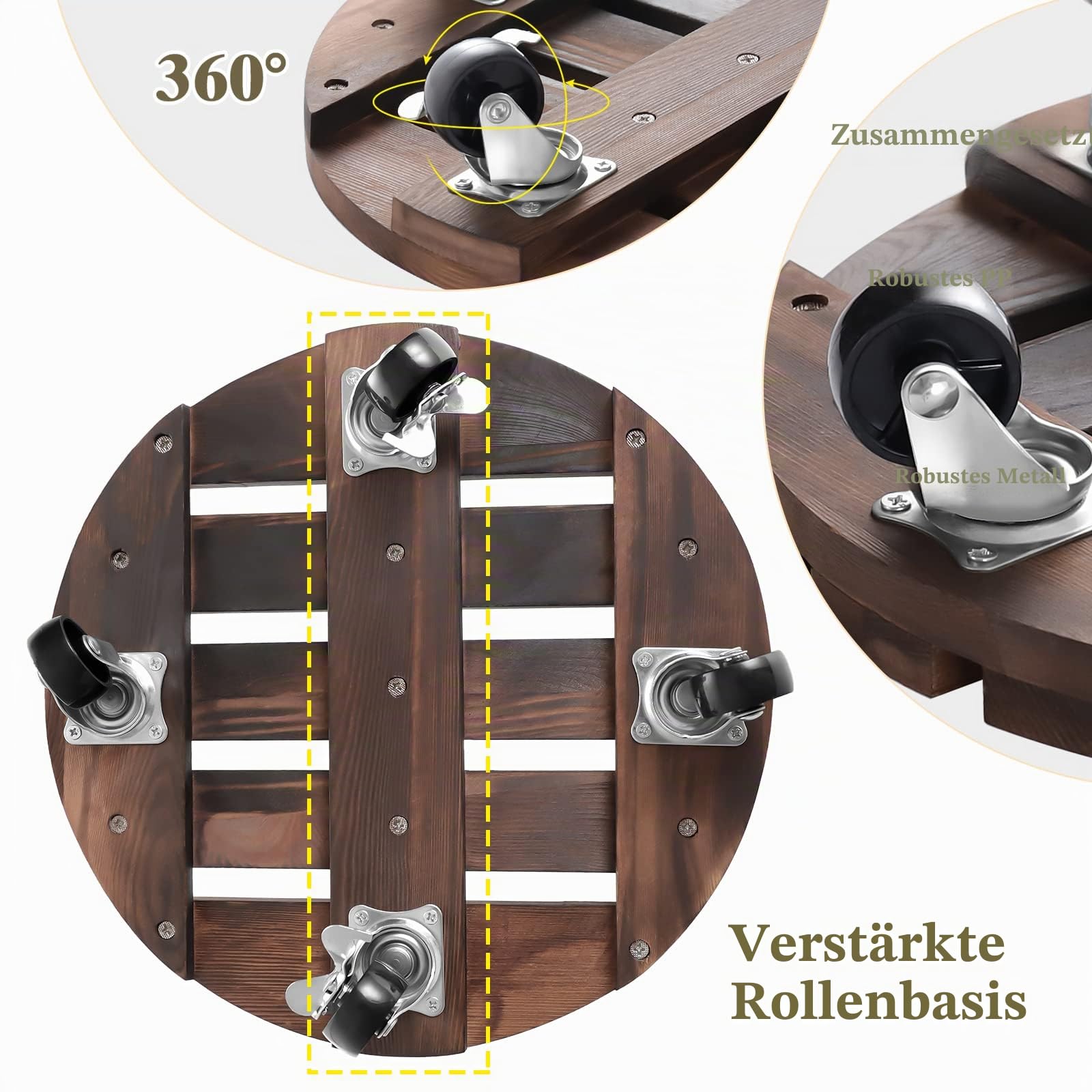 HOHY 2X Pflanzenroller, 30cm Rund Rollbrett Pflanzen 100 Kg Tragkraft, Pflanzenroller Outdoor, Blumentopf Untersetzer mit Rollen
