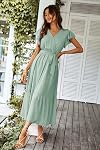 PRETTYGARDEN Robe d'été pour femmes Floral Boho Maxi Robe courte encolure V Col Ruffle longue plage fluo Robes d'invitées de mariage