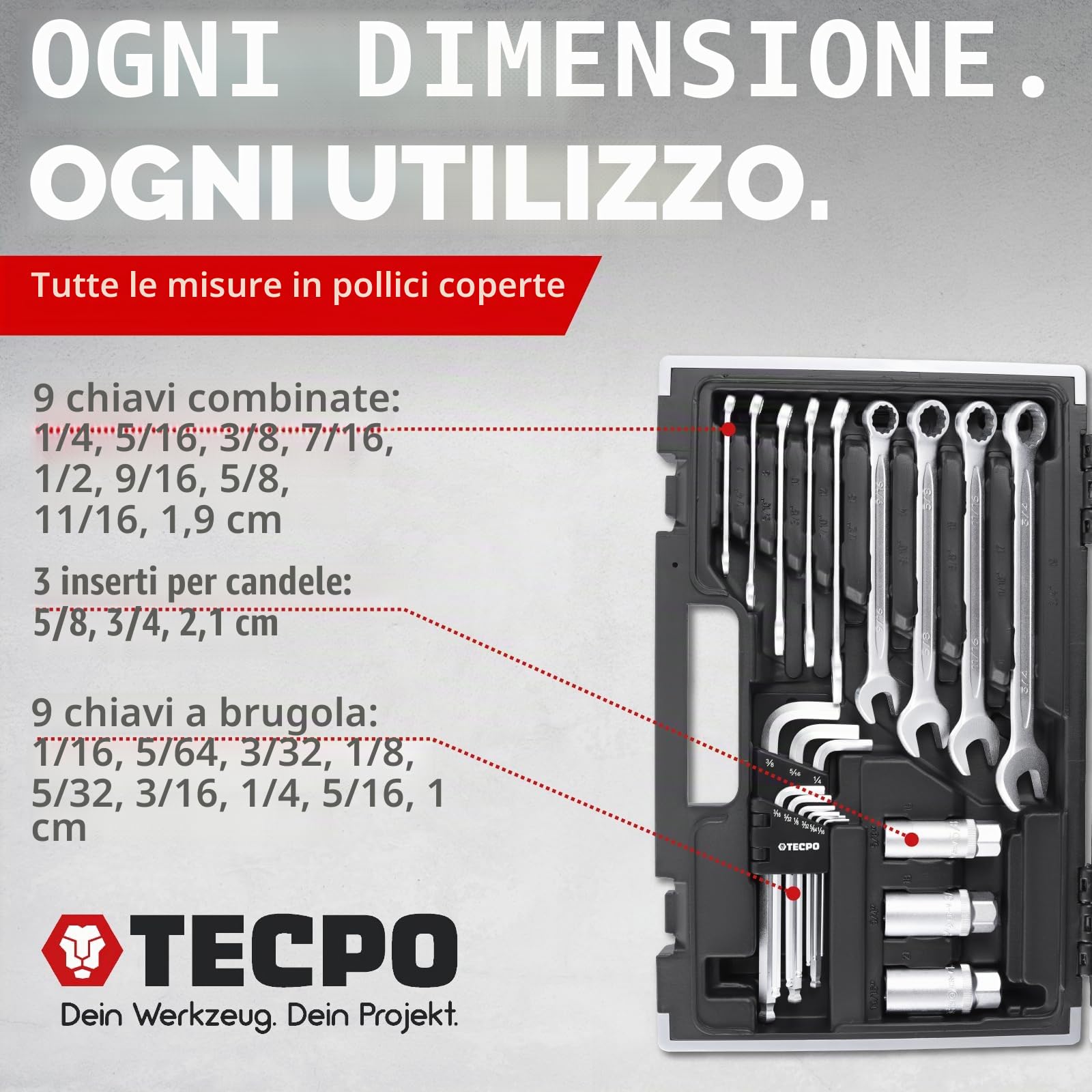 TECPO Set di utensili per pollici Harley a bussola, dadi dimensioni set scatola a cricchetto