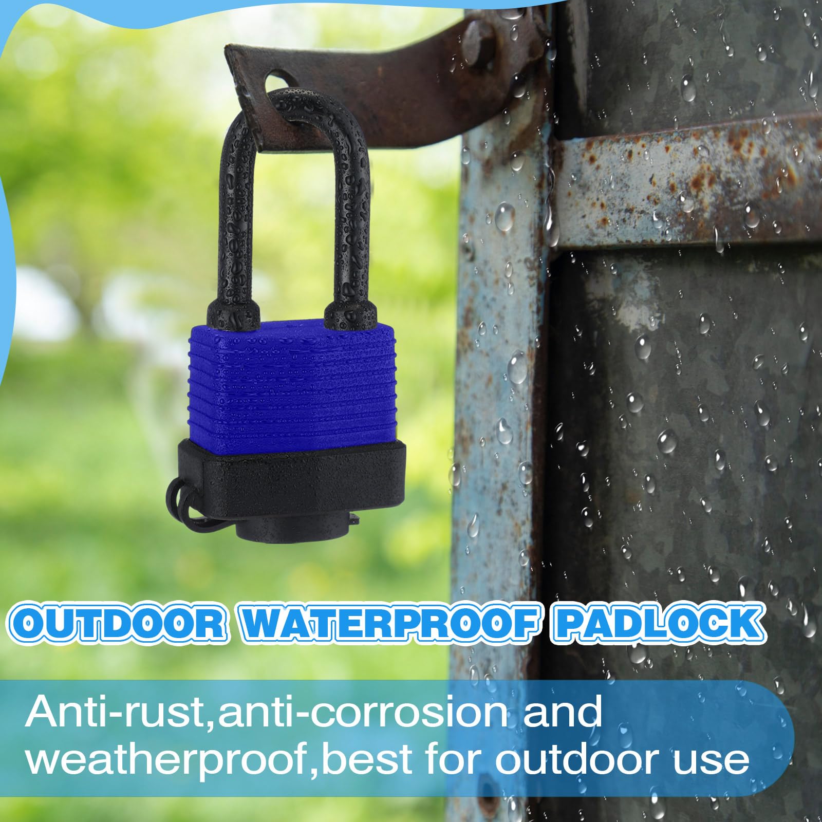 Hicarer Wasserdichte Vorhängeschlösser, gleichschließend, breit, lang, wetterfest, mit Schlüsseln, 4,8 cm, Outdoor-Vorhängeschlösser für Haus, Garten, Garage, Torsicherheit, Blau, 50 Stück