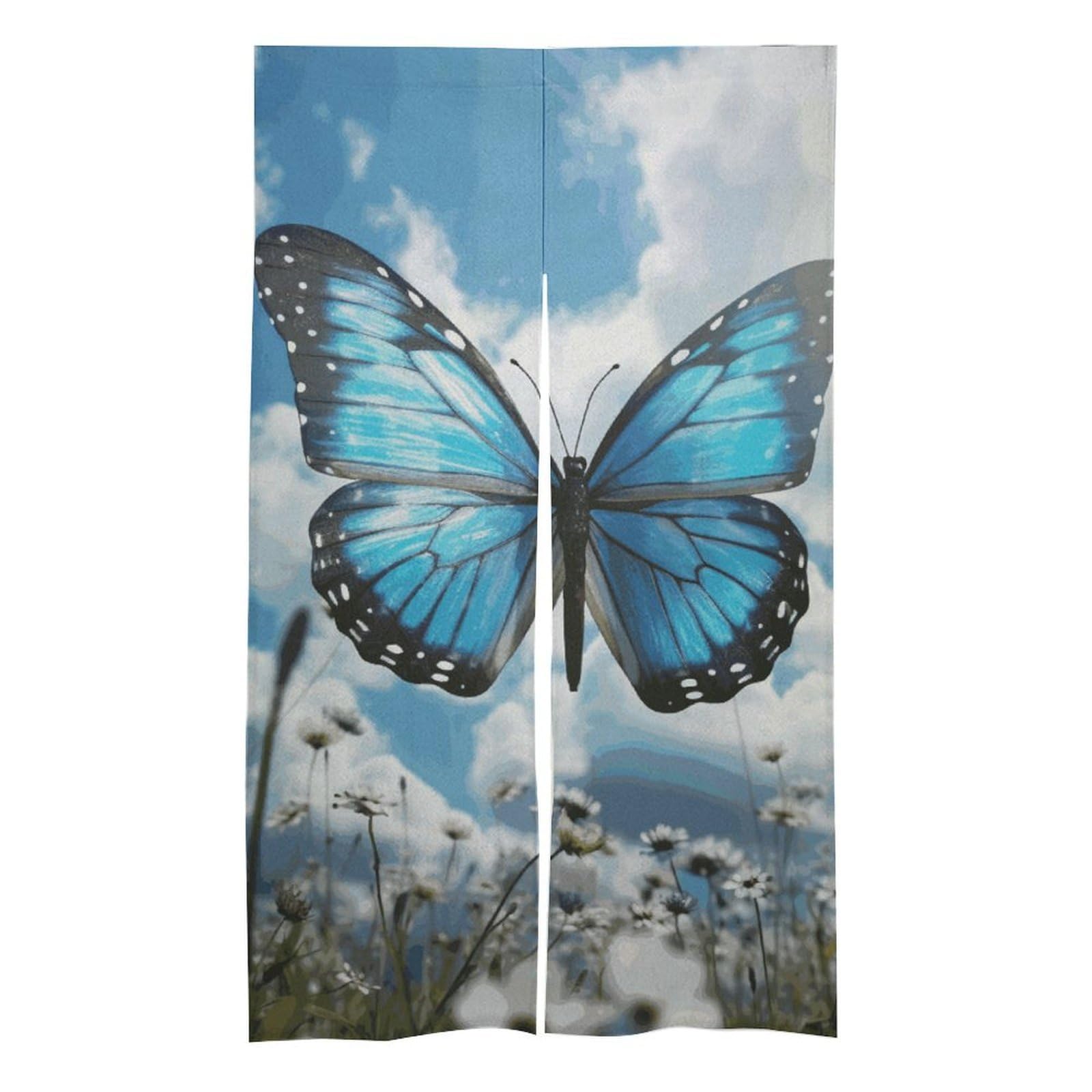 Rideau de porte fendu doux et durable motif papillon bleu ciel