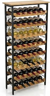 DECOMIL 48-Bottle Freestanding Wine Rack with Real Bamboo Shelves, Metal Frame, Top Shelf, Easy Assembly 51x23x9.5in