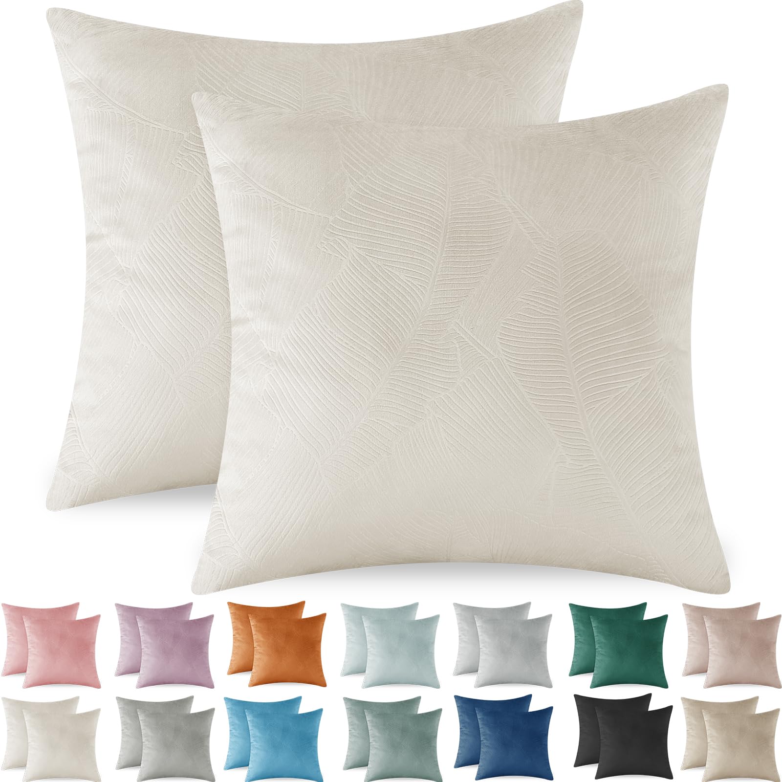 Ystyle Navidad 2 Piezas Funda Cojines Funda de Almohada de Terciopelo Cojin Moderno Decoración Cremallera Oculta para Silla Oficina Cama Habitacion Dormitorio Salón 50x50, Beige Blanco