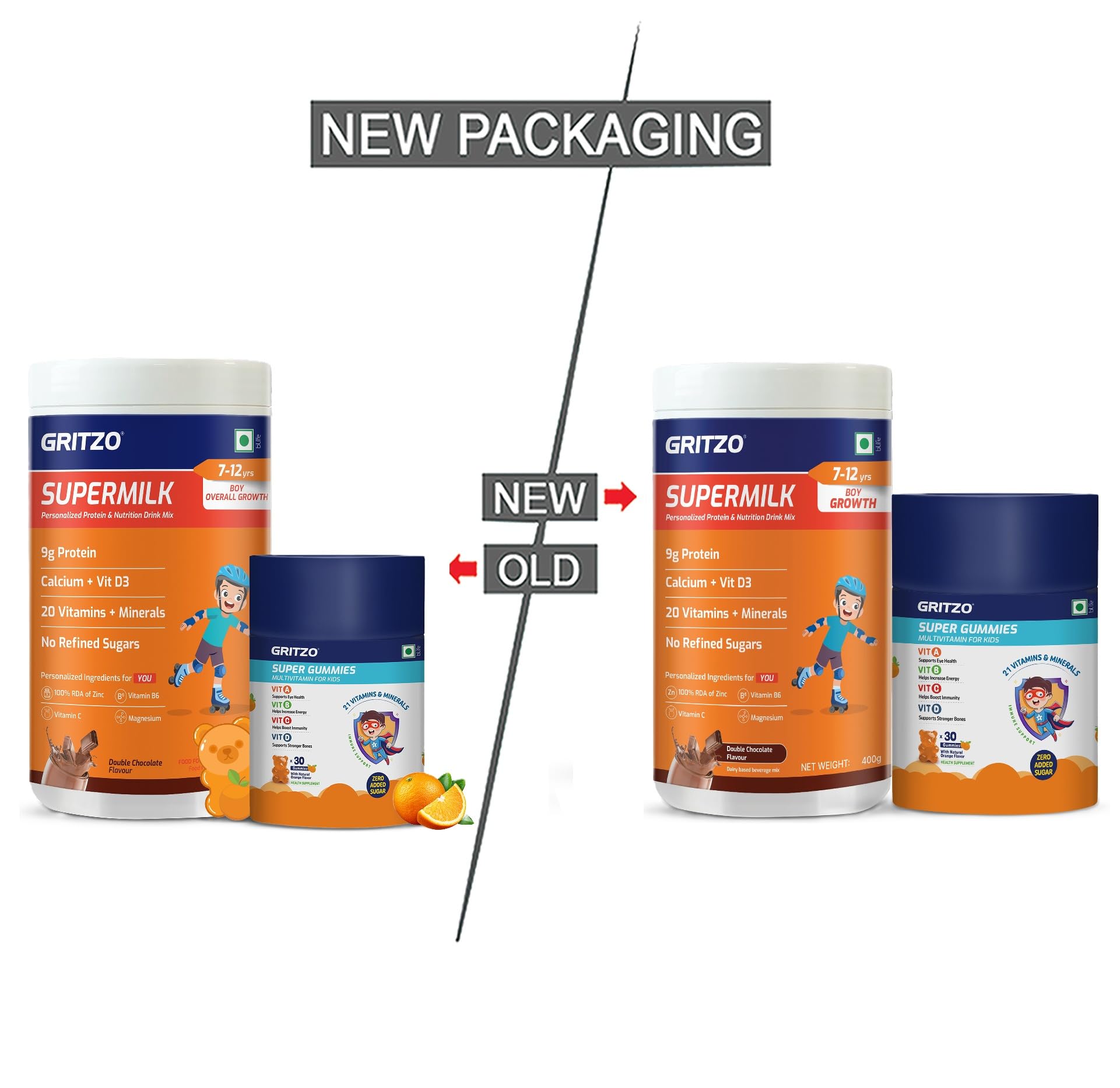 Gritzo SuperMilk Growth (7-12y Boy), 400g + Orange Gummies — Amazon image 2