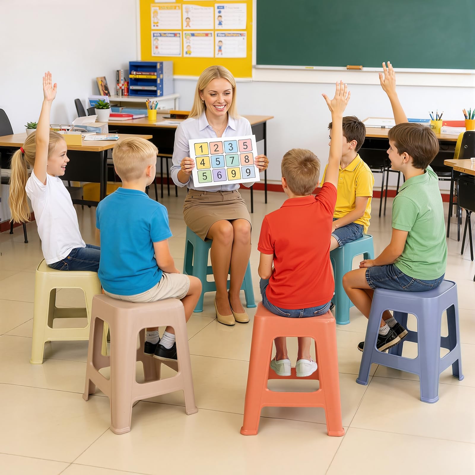 Zestaw 10 plastikowych stołków do układania w stos, wysokość 47 cm, z PP, dobre wodoodporne przenośne krzesło antypoślizgowe do łazienki, klasy, biura, domu, nośność 159 kg 10 szt