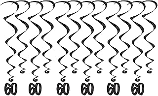 60th Hanging Swirl Decorations Black 1 Pack