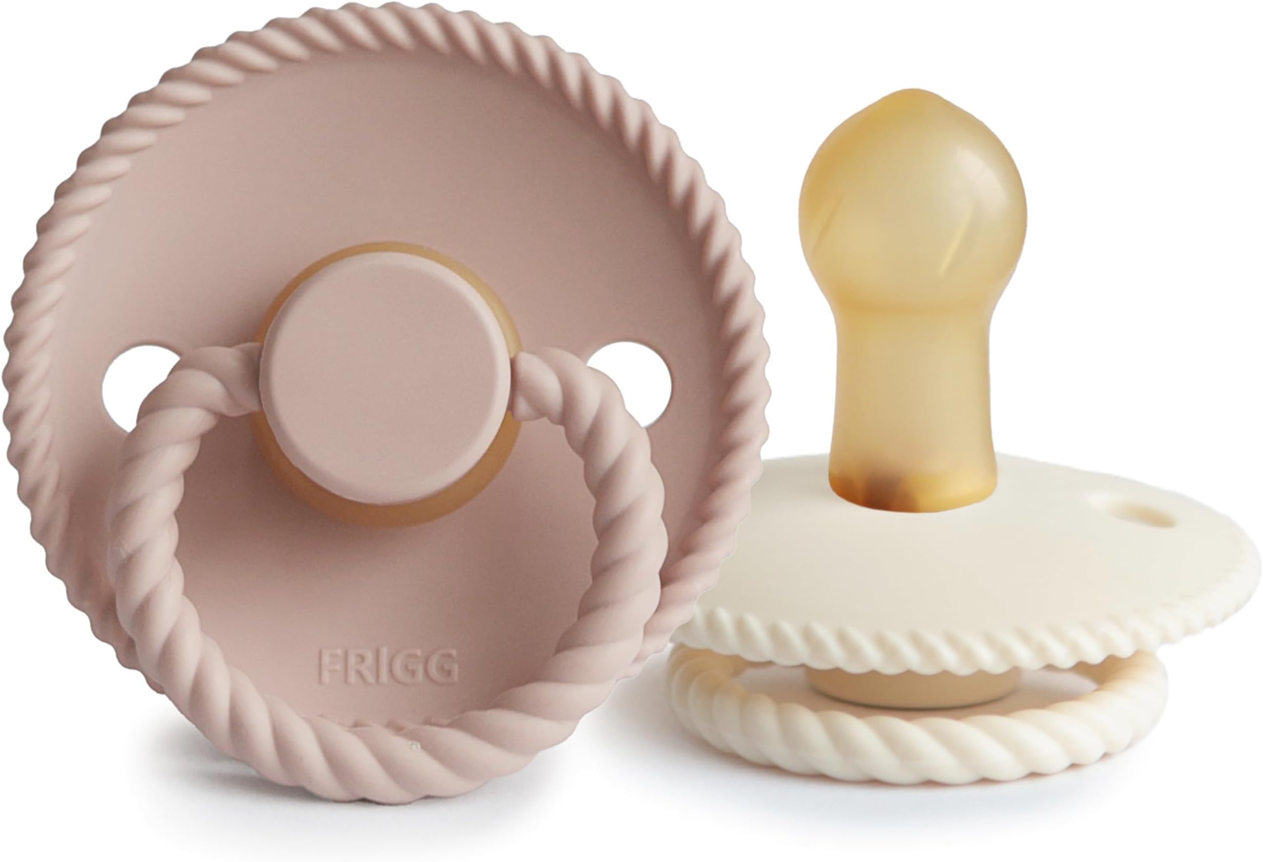 FRIGG Rope Natural Rubber Baby Pacifier | Made in Denmark | BPA-Free (Blush/Cream, 0-6 Months)