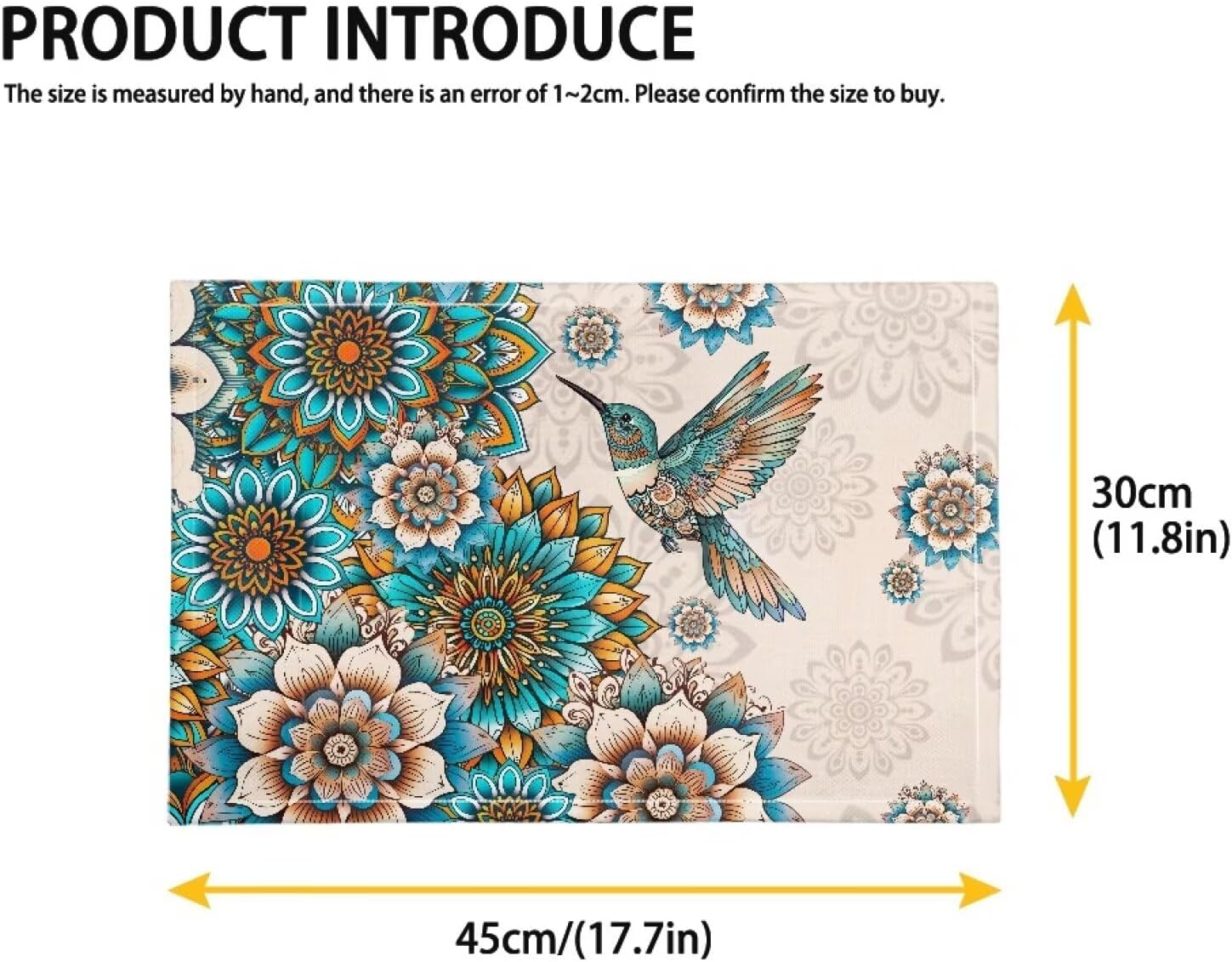 Bohemian Hummingbird Place Mats Set of 8, Washable Fabric Placemats for Dining Table, Standard Size Kitchen Dining Decorations Gift for Mom Placemats Table Mats