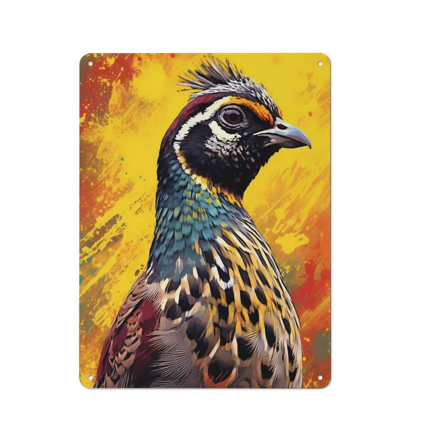 Tin Wall Plaque 40x30cm with Quail Colorful for Pub Or Café, with Clear Vintage Wall Decor Character