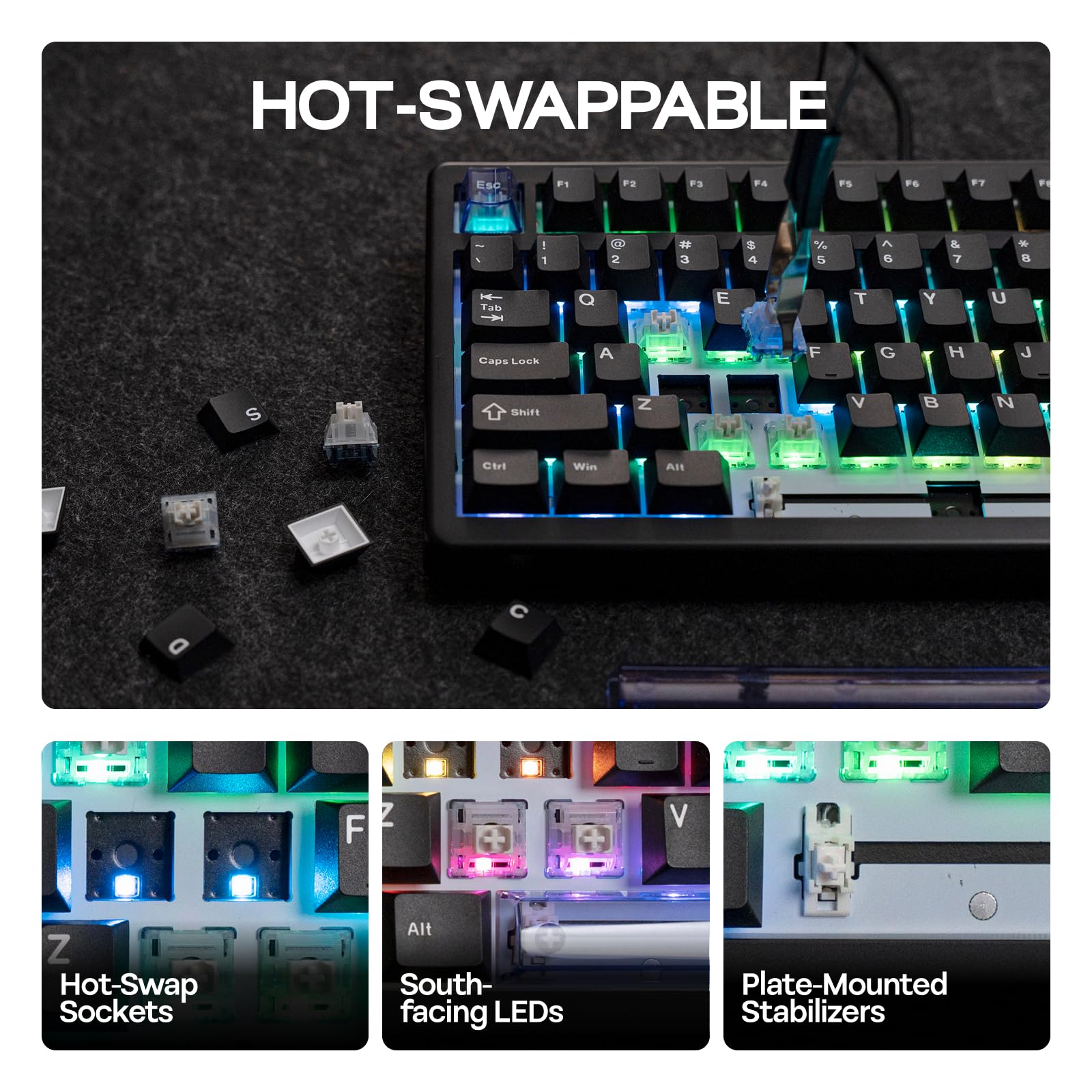 EPOMAKER HE80 Tastiera da Gioco a Effetto Hall, 8K Polling & 32K Scan, Creamy Gasket, DKS, SOCD, RGB Backlit, Hot-Swappable, Tastiera Cablata per PC & Mac (Nero, Magnetic Linear Switch)