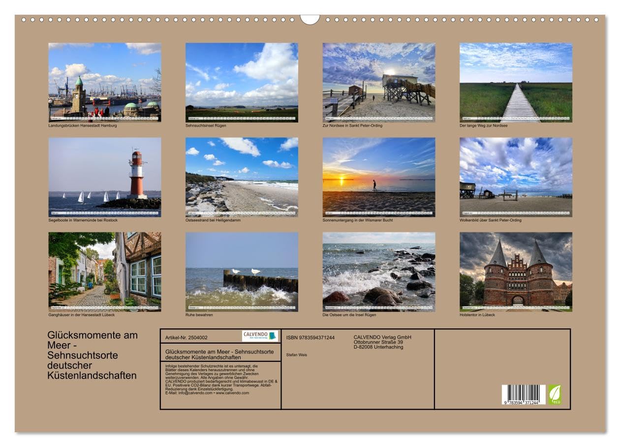 CALVENDO · Glücksmomente am Meer - Sehnsuchtsorte deutscher (Kalender 2027) | DIN A2 Querformat · Wandkalender · Küstenlandschaften · Deutsche Nordseeküste und Ostseestrände