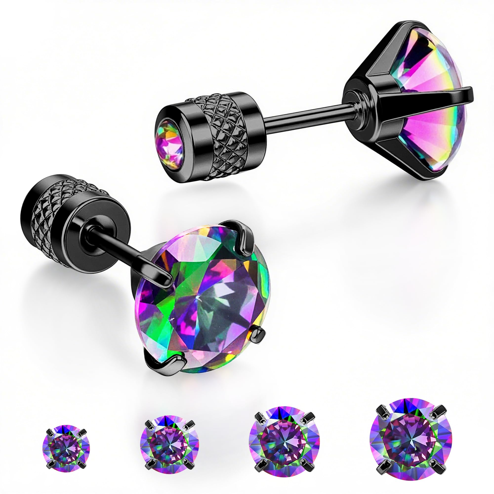 Hypoallergenic Cartilage Earrings for Men Women 1 Pair Titanium Stud Earrings Gold Silver Black 20G Post & Screw Back Cubic Zirconia 3 4 5 6 7 mm Piercing Jewellery-image-15