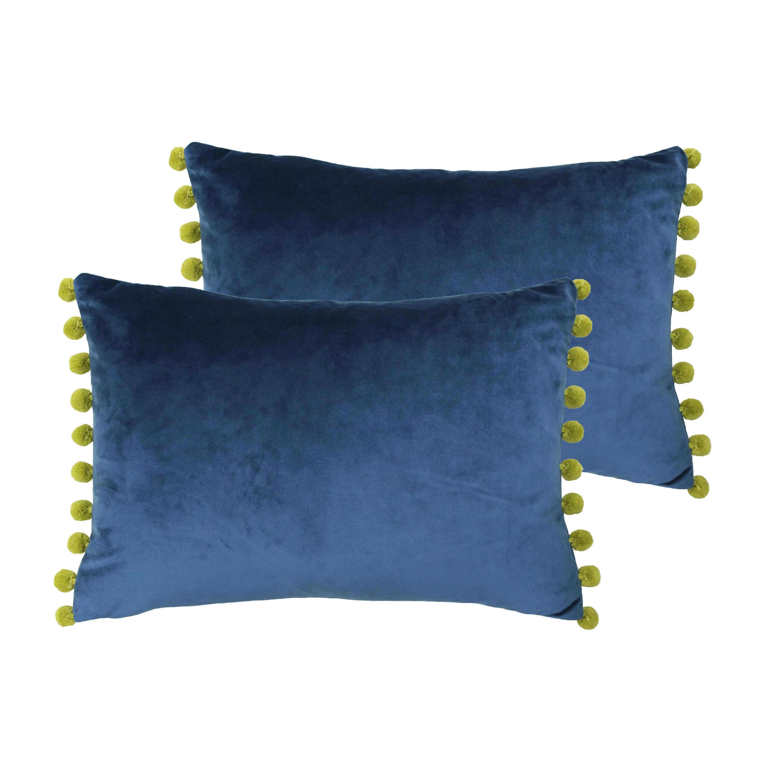 Paoletti Fiesta Filled Cushions Twin Pack - Indigo/Olive Blue - Polyester Velvet