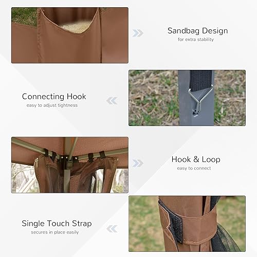 Miniatura 6 de Outsunny Cenador desplegable hexagonal de 13 x 11 pies, tienda de campaña resistente para exteriores con 6 redes de pared lateral de malla, altura