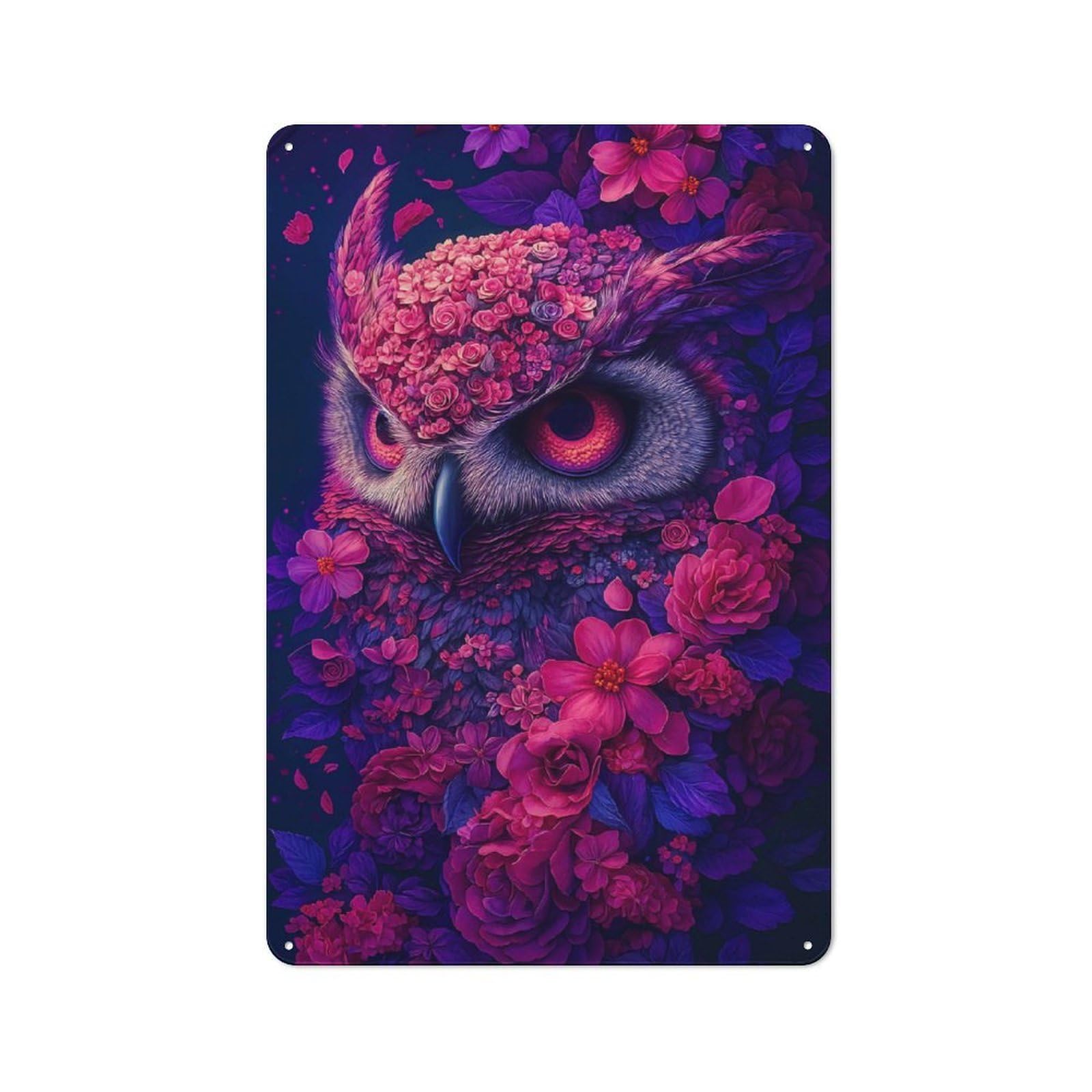 Junmoney Style Tin Wall Plaque 30X20cm With Floral Owl Portrait For Workshop Wall, With Clear Retro Wall Decor Character