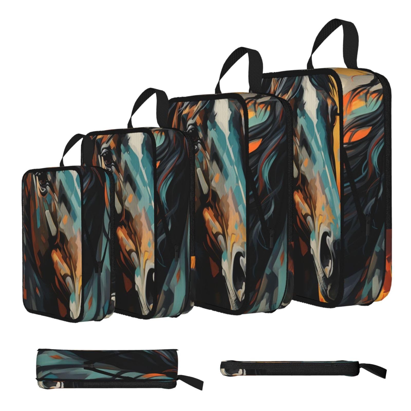 Sxzvvbn Black Painting Of A Horse Compression Packing Cubes 4 Piece Set