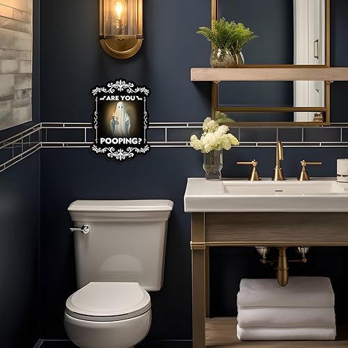 Miniatura 4 de Divertido arte de pared de fantasma para baño, letrero gótico de decoración de Halloween, marco de madera negra, letrero con texto en inglés "Are