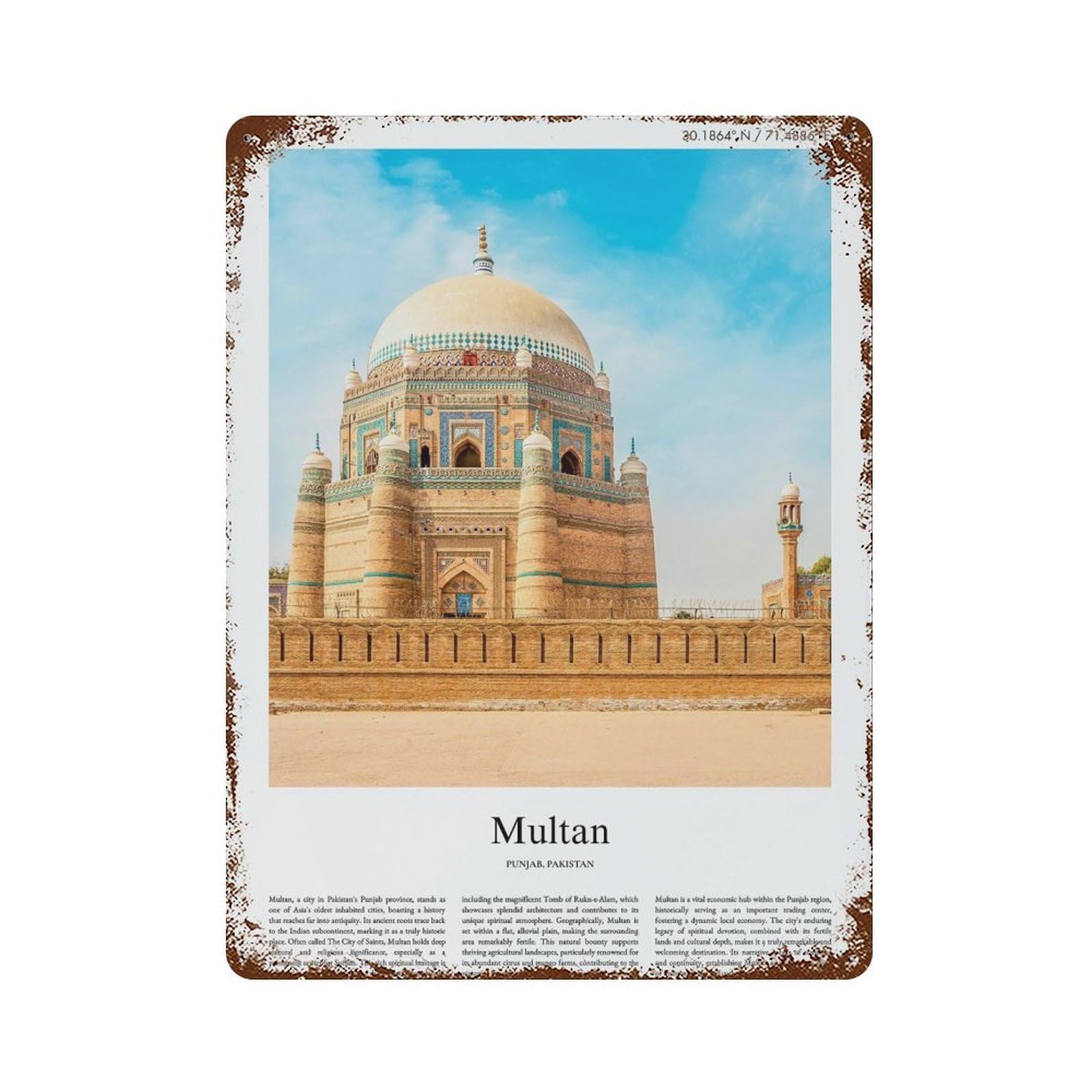 xiaoxiaoshen Multan Punjab, Pakistan City Scenery Wall Decor Art Metal Tin Poster Modern Home Decor Art Home Bar Shop Decorations Vintage Sign 40x30cm