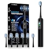 Sonic Electric Toothbrush for Adults with LED Display - 38400 VPM Deep Clean, 6 Brush Heads & 45-Day Battery Life, IPX7 Waterproof, 4 Modes Rechargeable Toothbrush for Home/Travel