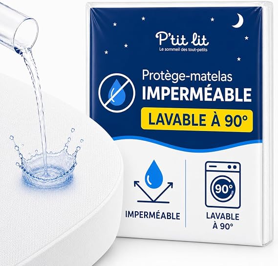 P'TIT LIT Protège-Matelas Bébé Zéro Bruit Lavable à 90°C Sans Traitement Chimique (60 x 120 cm)