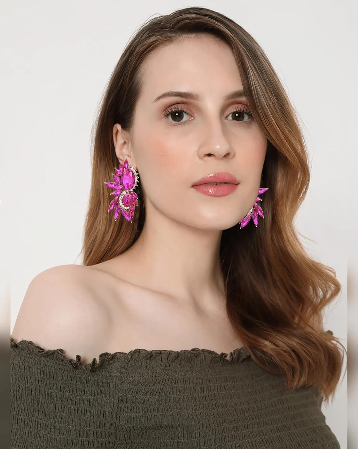 Vintage Rhinestone Statement Earrings Fancy Crystal Cluster Drop Dangle Earrings for Women - Image 2