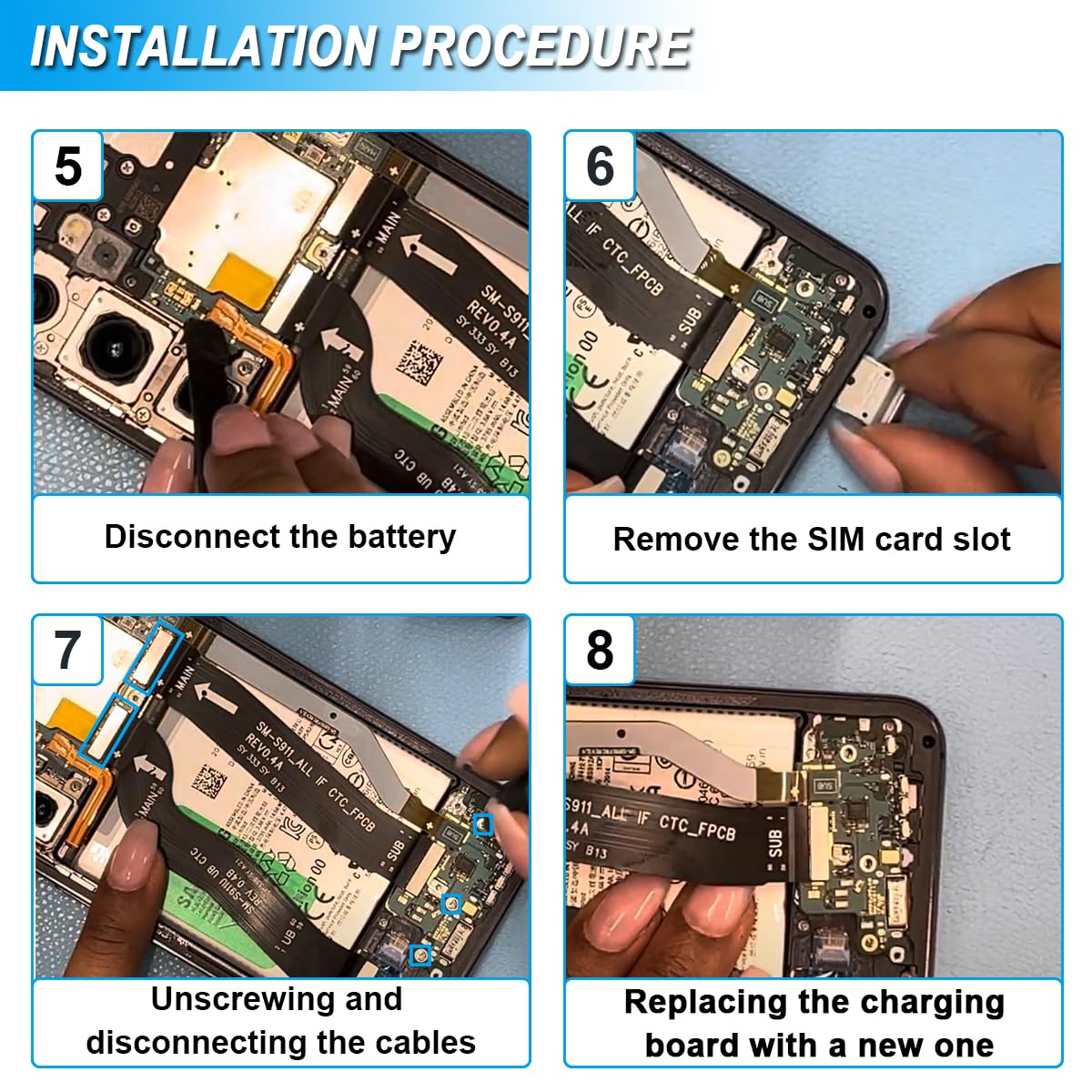Galaxy S23 5G Port de Charge USB Type C Remplacement Connecteur Station d'accueil SM-S911B