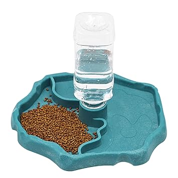 MACGOAL Automatic Reptile Feeder Reptile Food and Water Dish Bowl Reptile Water Dish with Bottle Tortoise Turtle Water Dispenser for Bearded Dragon Gecko Lizard (Blue)