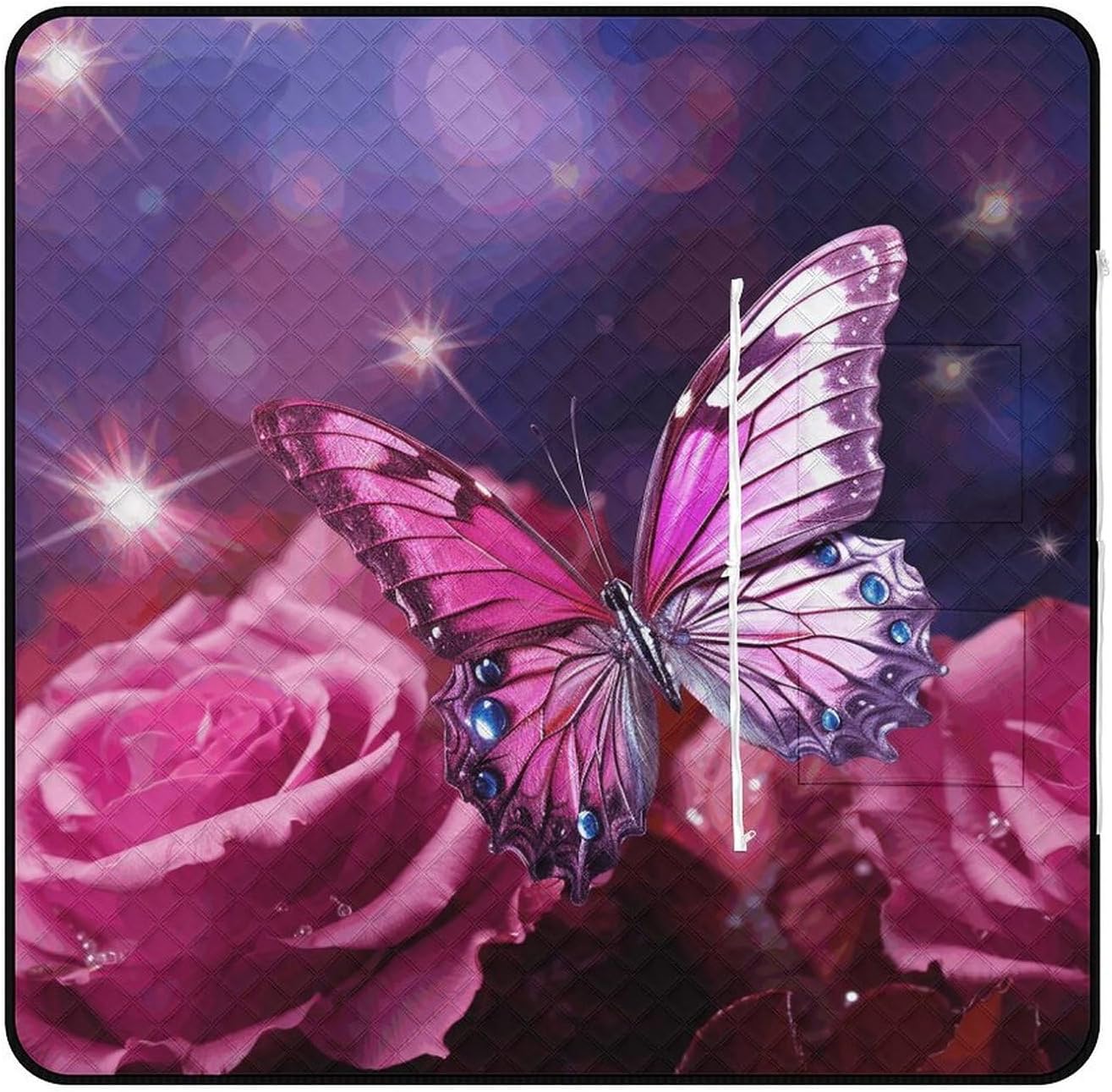 Extra Large Picnic Outdoor Pink Butterfly Printed Each Blanket Sand Proof Foldable Blankets for Camping Or Travel