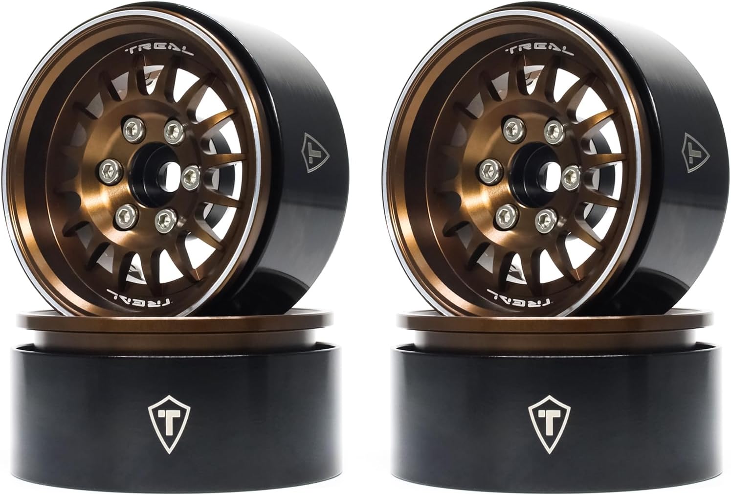 TREAL 1.9 Beadlock Wheel Rims Heavy Duty Multi Spoke CNC 1.9 Inch Wheels(4P) for 1:10 RC Crawler TRX-4 SCX10 III SCX10 PRO SCX10 II -Type N(Bronze)