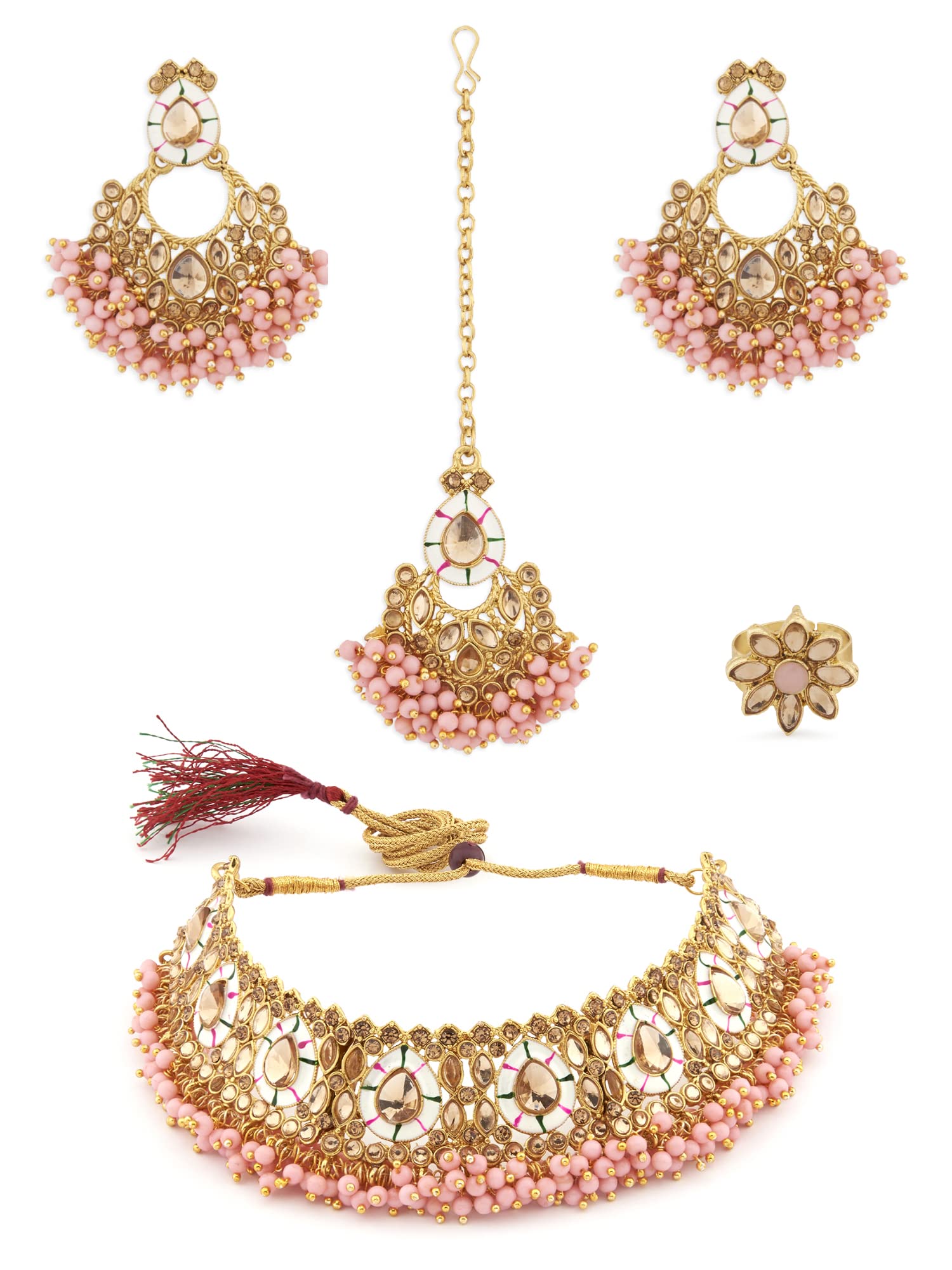 See full amazon price history chart for ZAVERI PEARLS Pink Cluster Beads Choker Necklace Earring Maangtikka & Ring Set For Women-ZPFK13069 ZAVERI PEARLS Pink Cluster Beads Choker Necklace Earring Maangtikka & Ring Set For Women-ZPFK13069 (B09WVPGW5F) Amazon Price History, Amazon Price Tracker