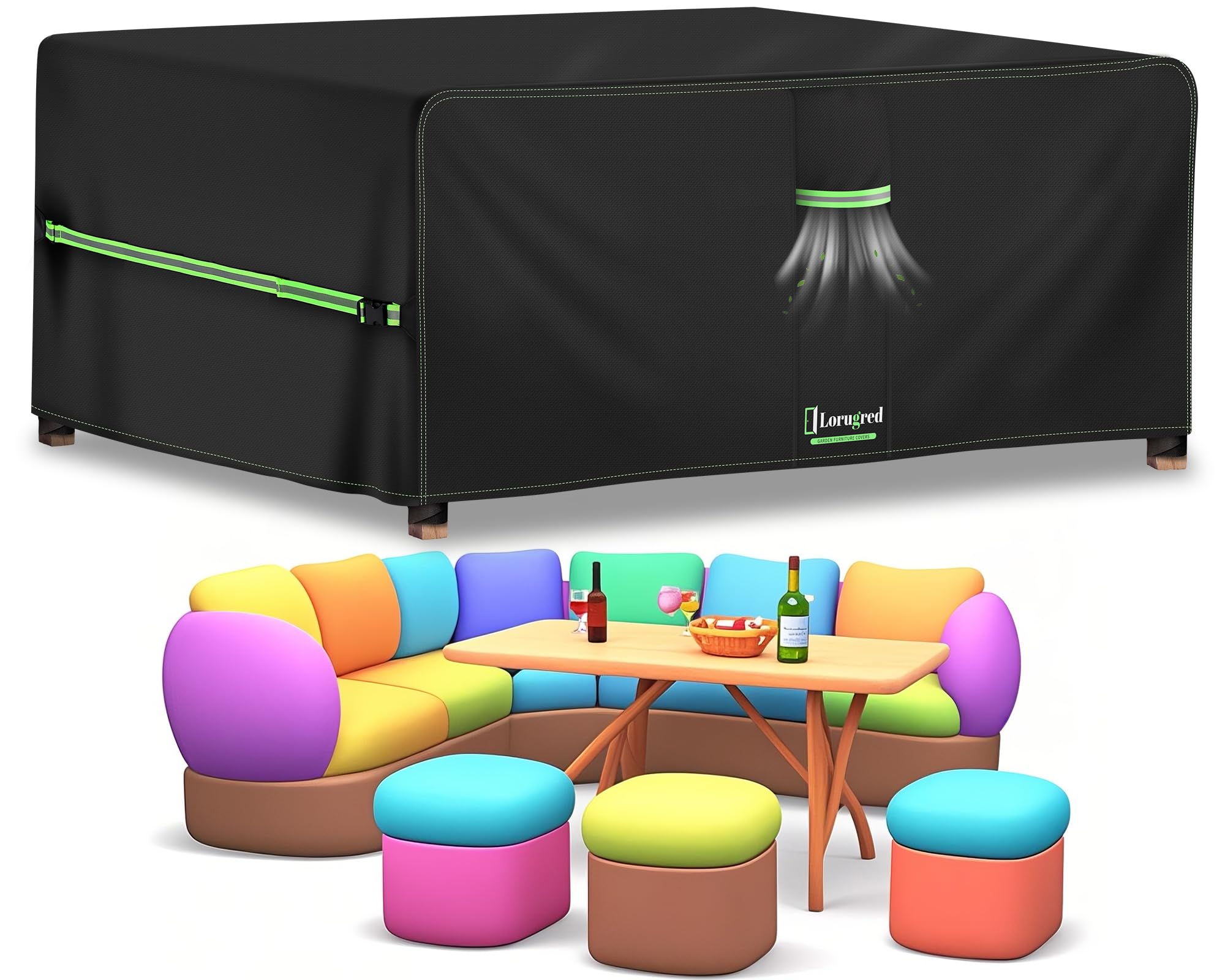 Lorugred Outdoor Garden Furniture Covers Waterproof,Patio Rattan Furniture Cover 242X182X100cm,420D Oxford Fabric Patio Table Cover with Air Vent,Windproof&Anti-UV for Table and Chair Rectangle Sofa
