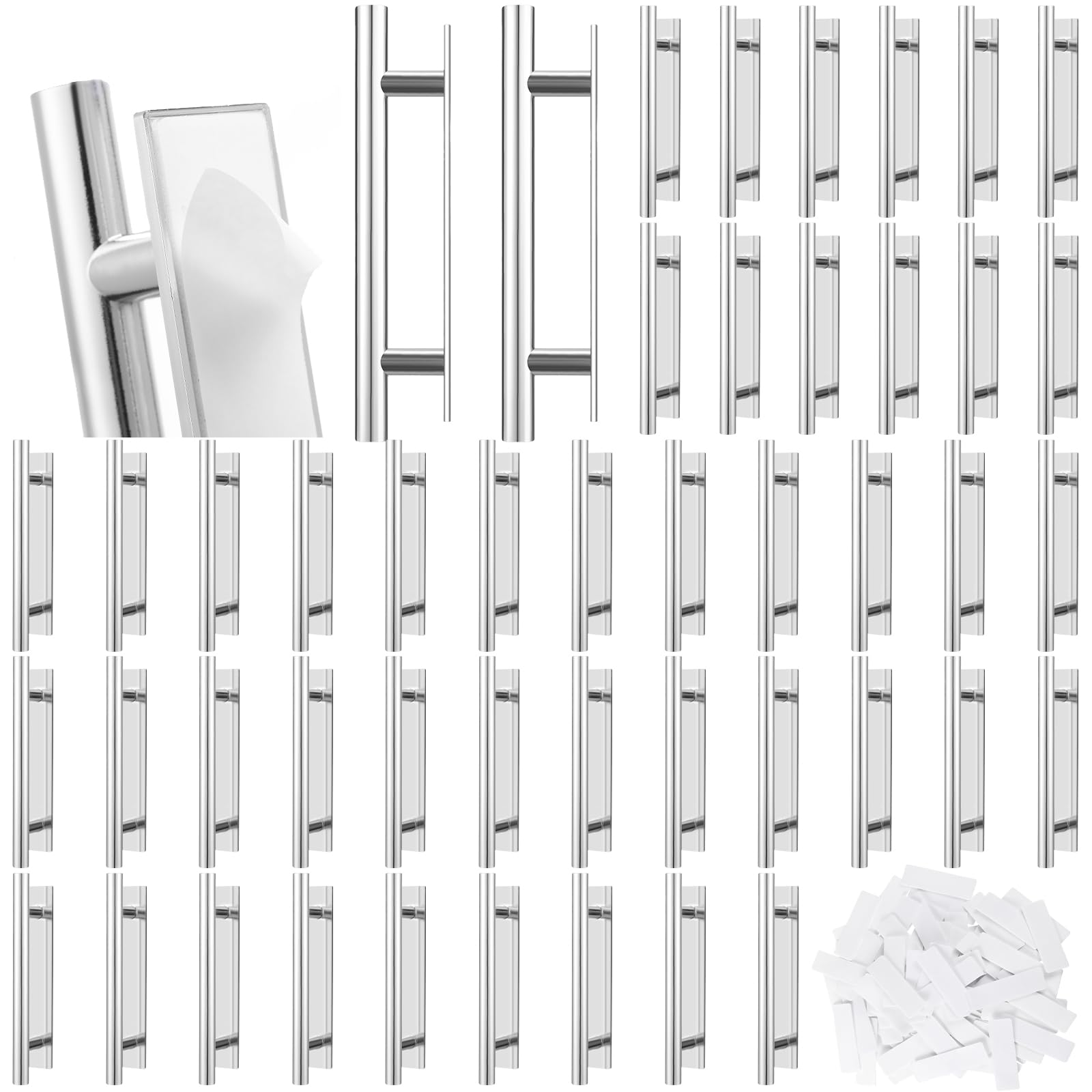 Barydat 50 Pack Self Stick Push Pull Helper Stick on Drawer Pulls ABS Plastic Adhesive Door Cabinet Handles Peel and Sticks Cabinet Handles for
