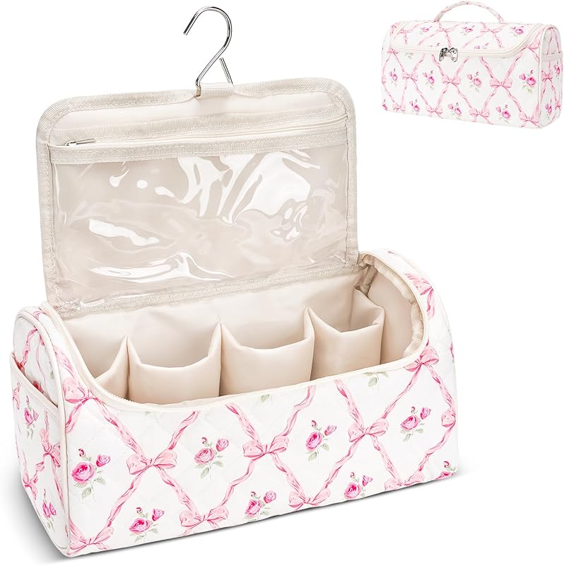 Necessaire acolchoada para ferramentas de cabelo idoltimes com gancho e zíper, estampa floral, Pink Bow