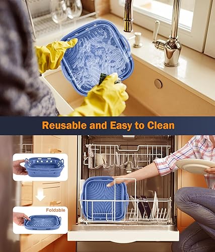 Miniatura 5 de Forros de silicona para freidora de aire, paquete de 2 cestas cuadradas para freidora de aire, papel pergamino reutilizable, forros perfectos para