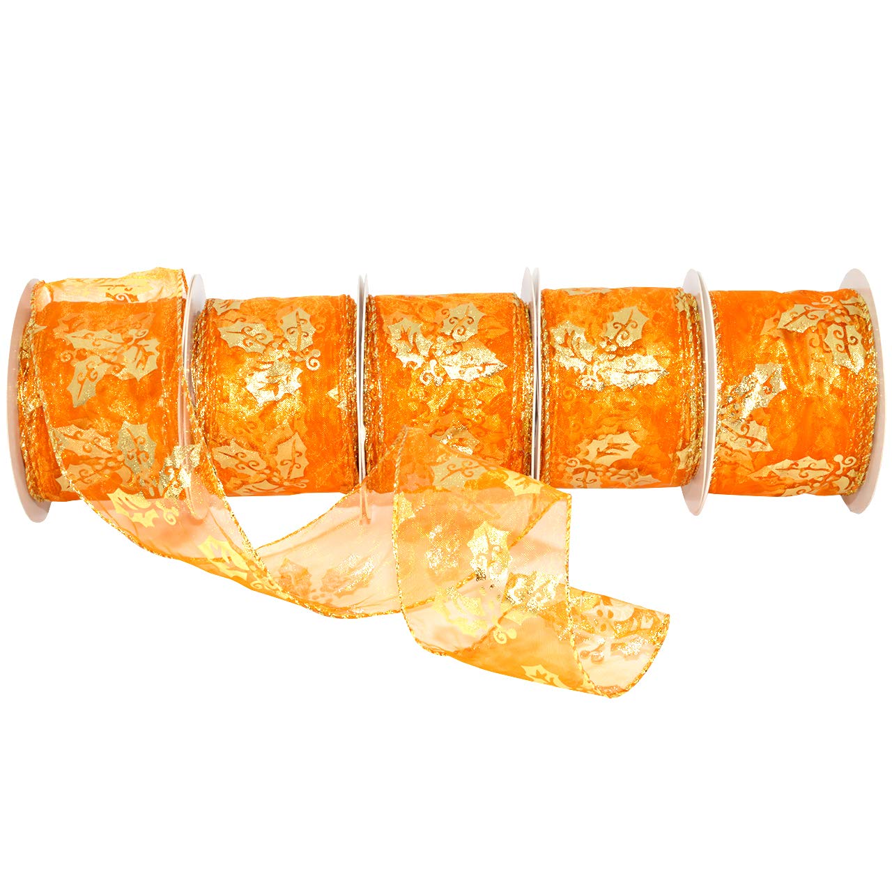 Ruban houx doré transparent fil de fer grand rouleau 30m loisirs créatifs noël