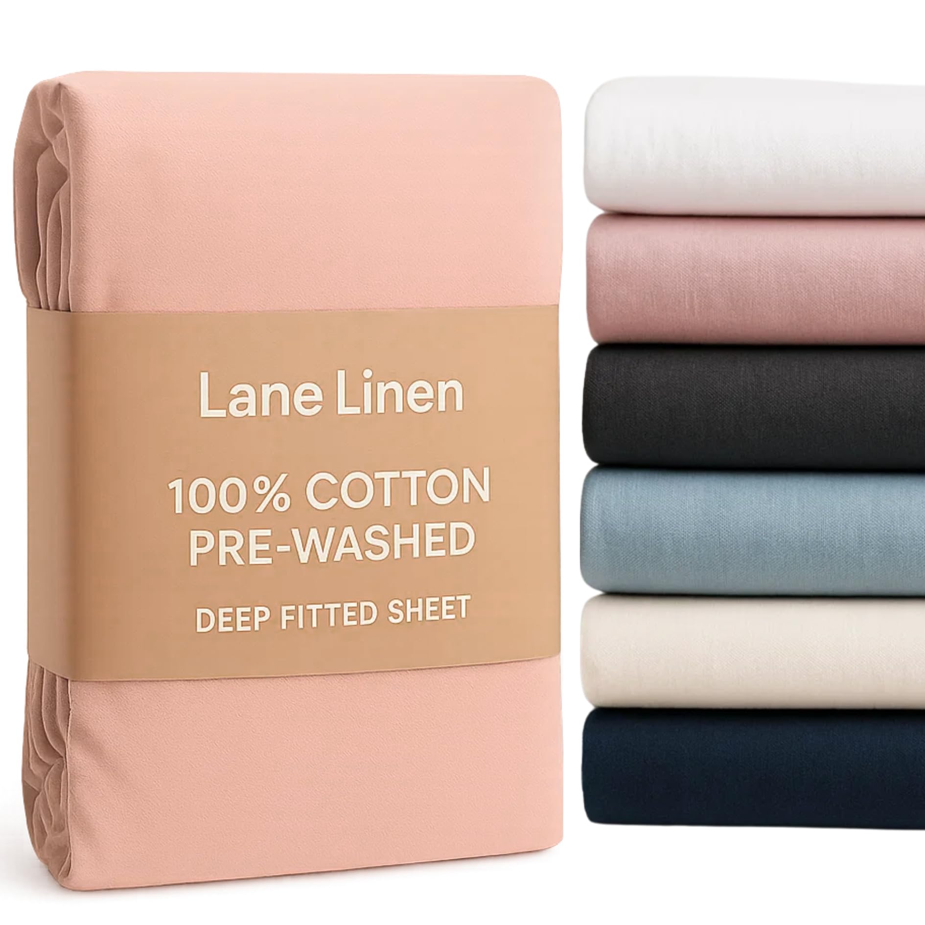 King Fitted Sheet 100% Cotton – Deep Pocket 38cm – Pre-Washed Soft Percale – Hotel Q...