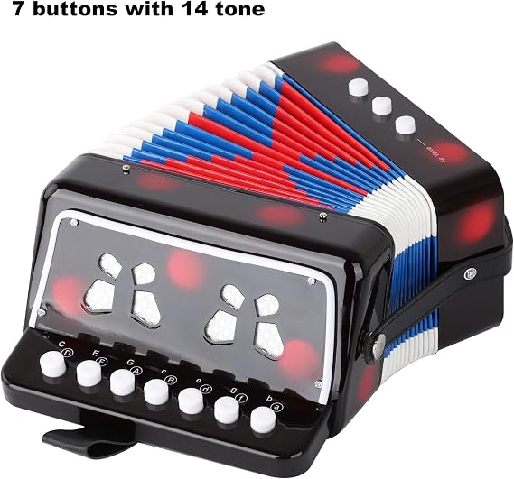 kids Accordion 10 Buttons Keys Toy Accordion MIni Accordian Musical Instrument for Children Beginners (Black)