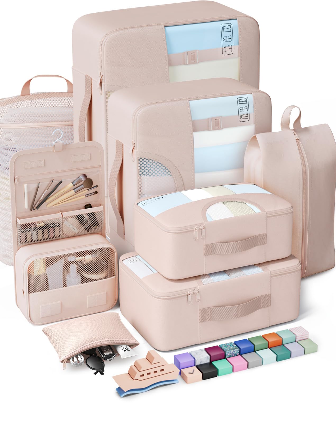 Veken 8 Set Packing Cubes, Cruise Ship Travel Essentials Accessories for Beach Vacation, Personalized Gifts for Women Mom Her, Suitcase Organizer Bags for Luggage with Hanging Toiletry Bag